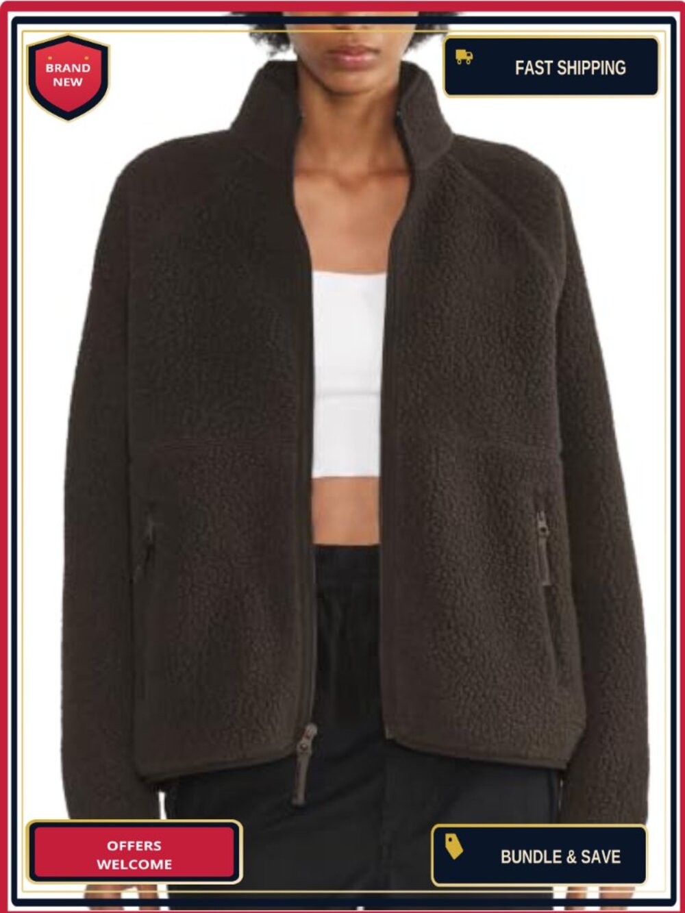 Women's Fuzzy Fleece Jacket Full Zip Sherpa Warm Coats